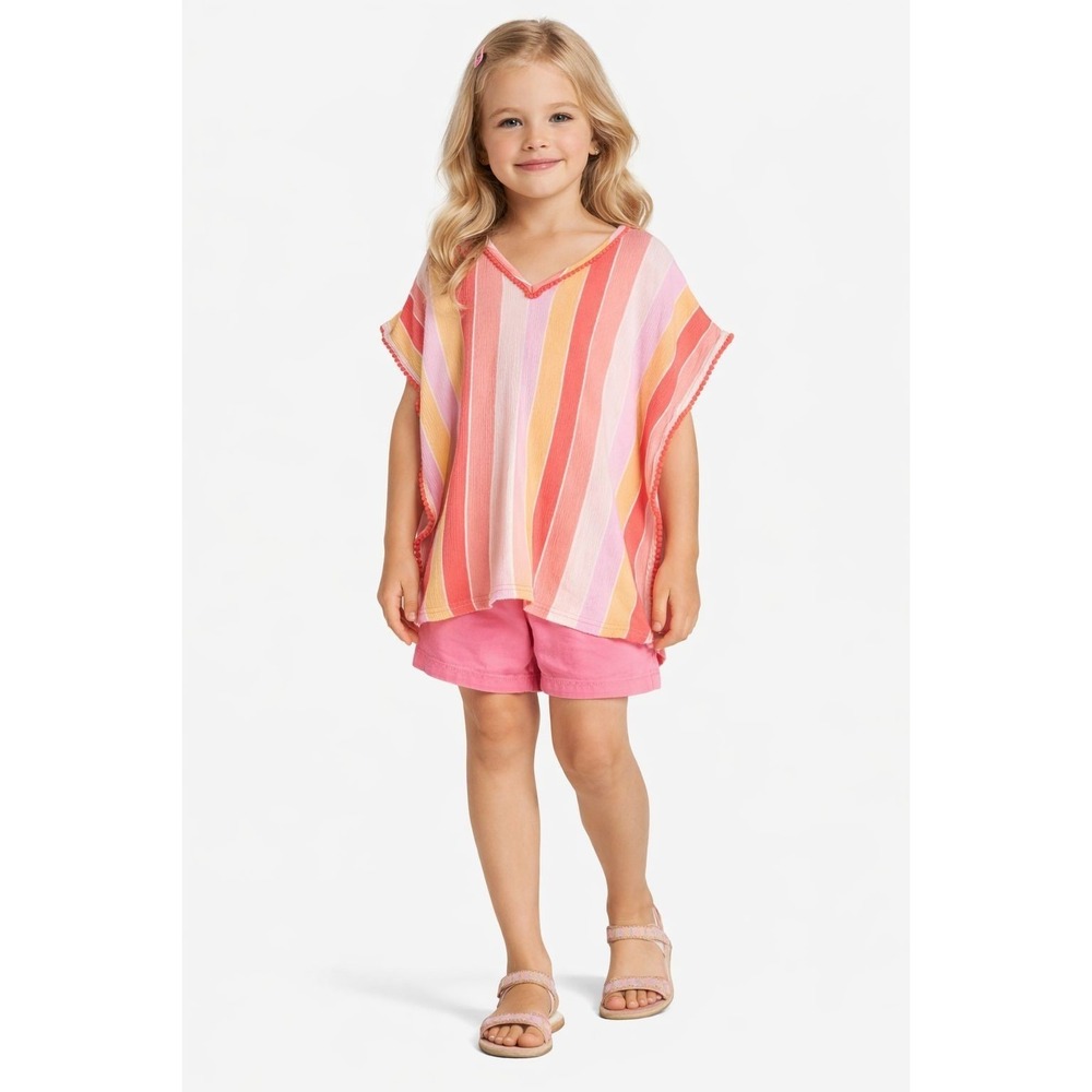 CAT & JACK Girls 3pc Outfits Set‎ Shorts Top Pink White Striped 6-7 Summer